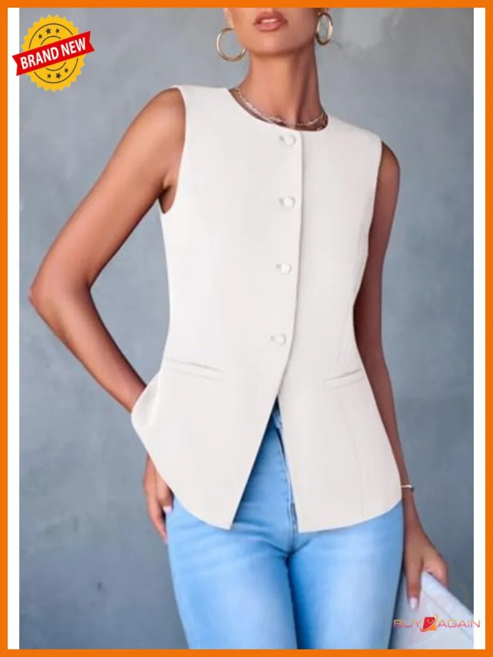 Women Sleeveless Suit Vest Blazer Button Down Work Tops Office Business Casual - Picture 4 of 6